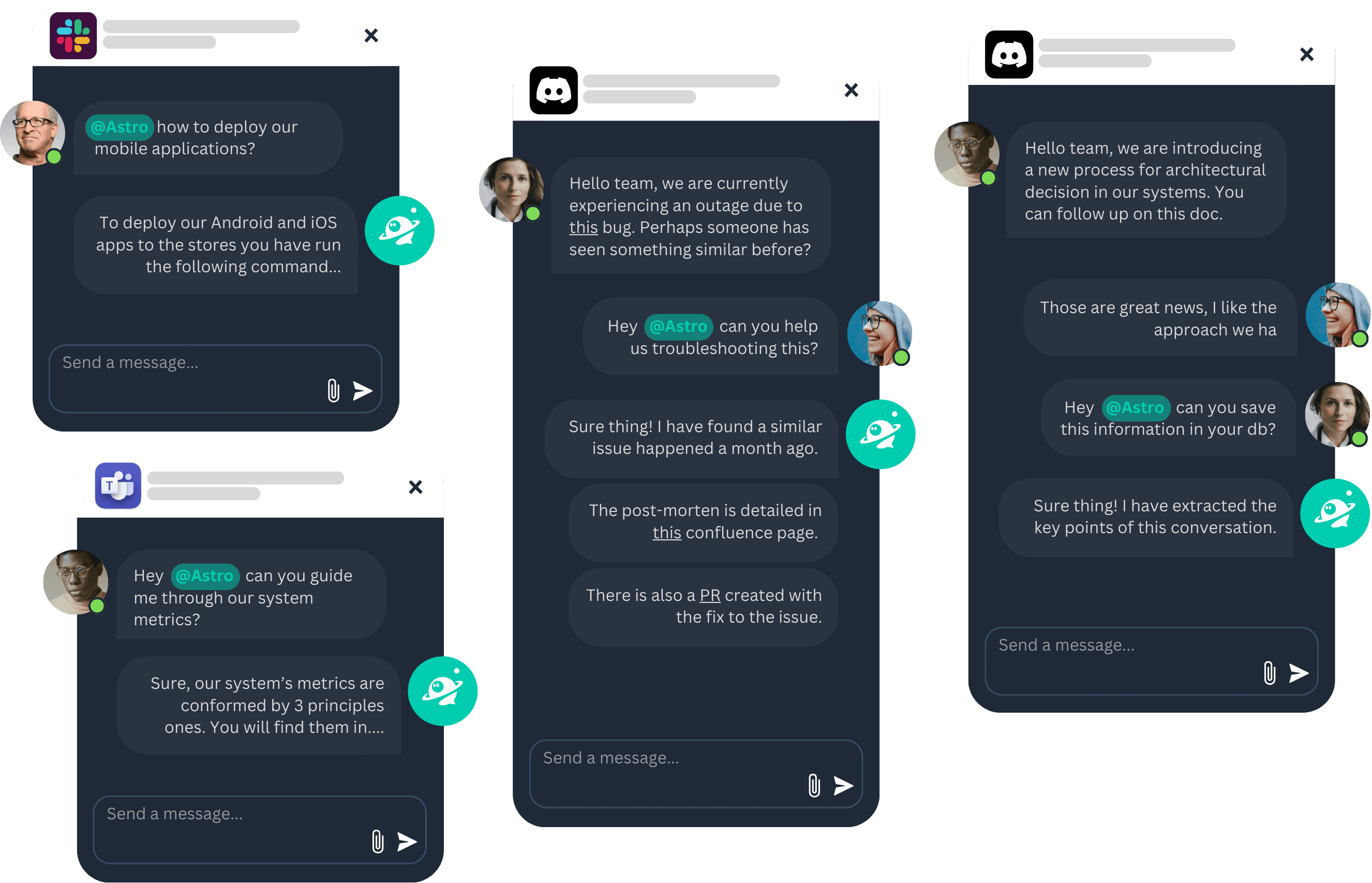 Astro AI bot assisting software development teams with instant, context-aware answers.